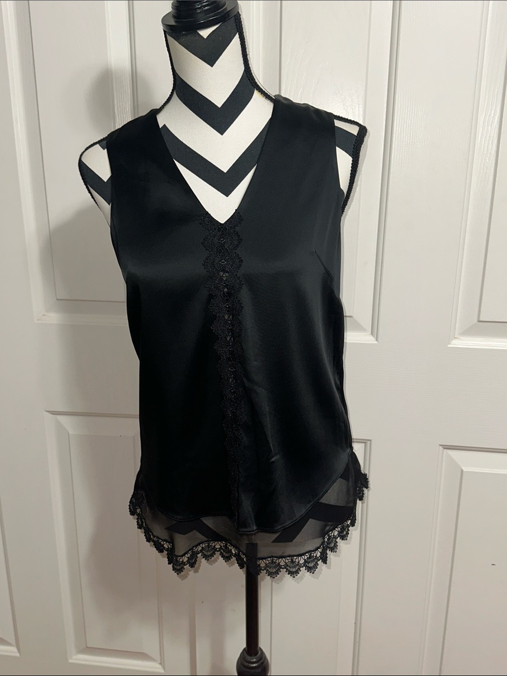 Jonathan Simkhai Black Lace-Trim V-Neck Satin Camisole